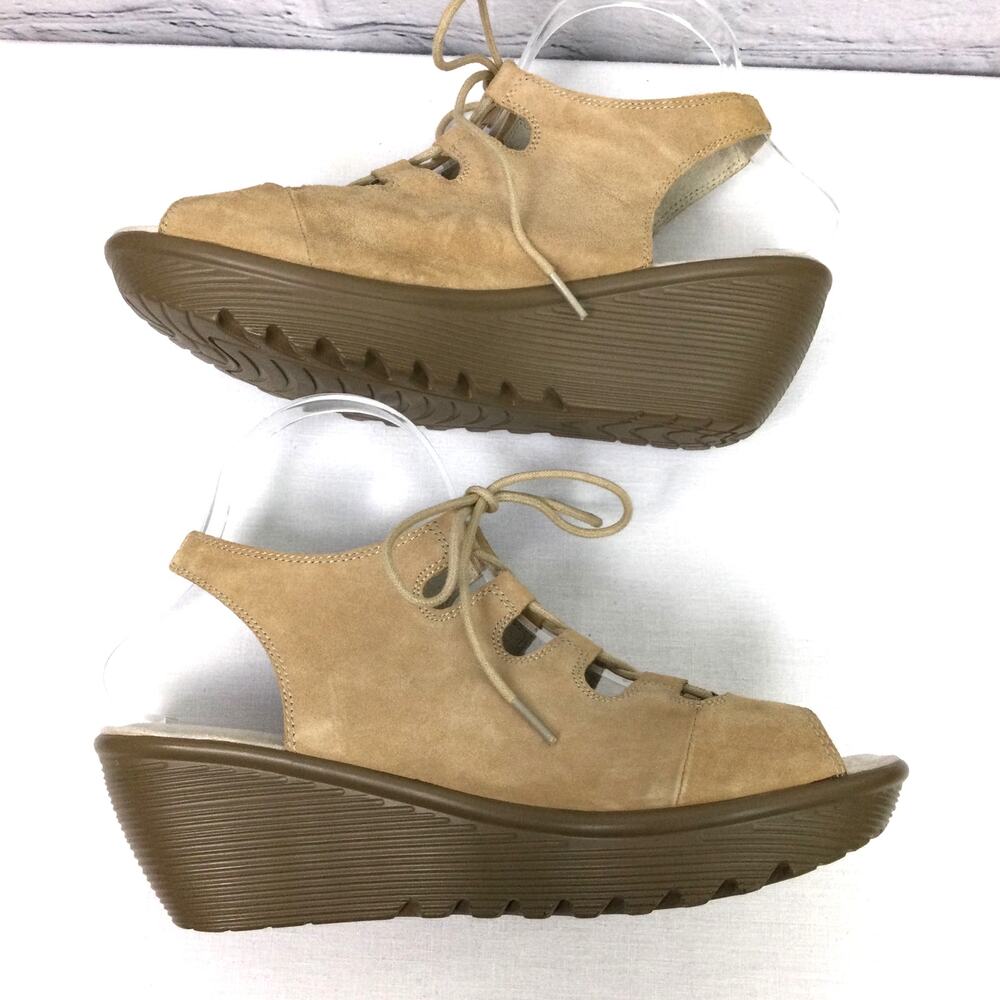 Skechers Boho Chic Minimalist Leather Lace Up Tan Slingback 2.5" Wedge Sandal 9 - Picture 5 of 11